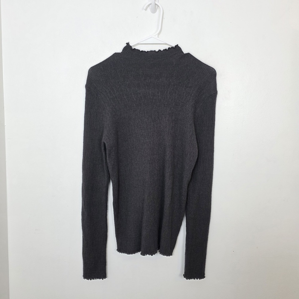 NWT Dark Gray Fitted Lettuce Edge Mock Neck‎ Quiet Luxury Sweater Top Size XL